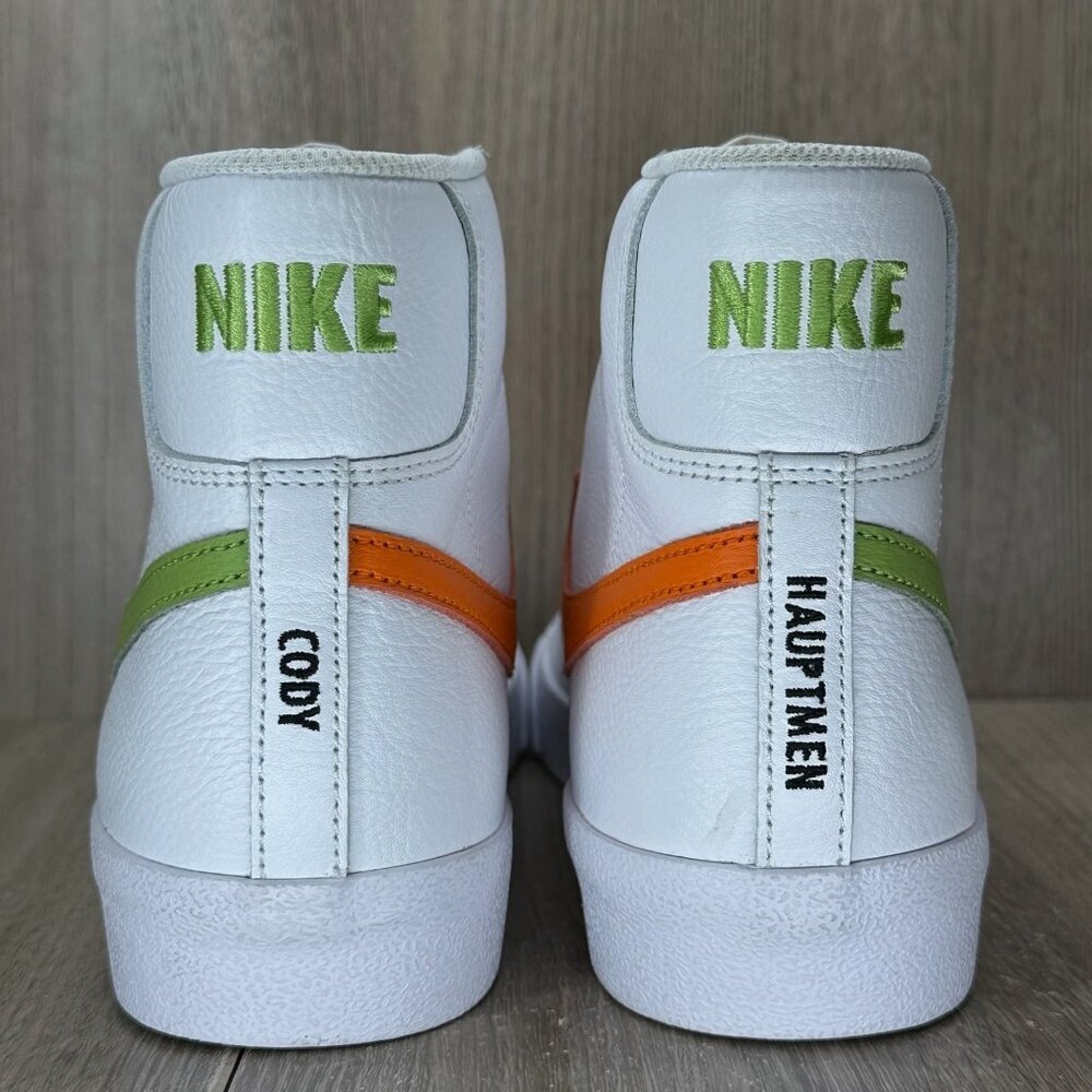 Nike Blazer Mid '77 Leather Sneakers Men 9.5 Lace Up Logo D07432900 White Orange - Picture 5 of 12